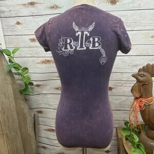 RTB Real Tough B itch Purple Acid Wash Biker Babe Tee Shirt Woman's Size S #018